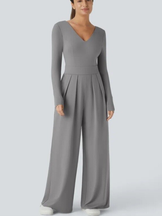HALARA Pants - Halara Womens V Neck Backless Long Sleeve Wide Leg Jumpsuit Xtra Large